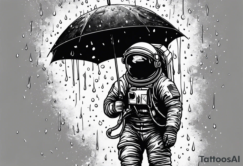 An astronaut holding an umbrella while it's raining tattoo idea