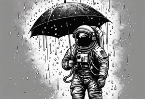 An astronaut holding an umbrella while it's raining tattoo idea
