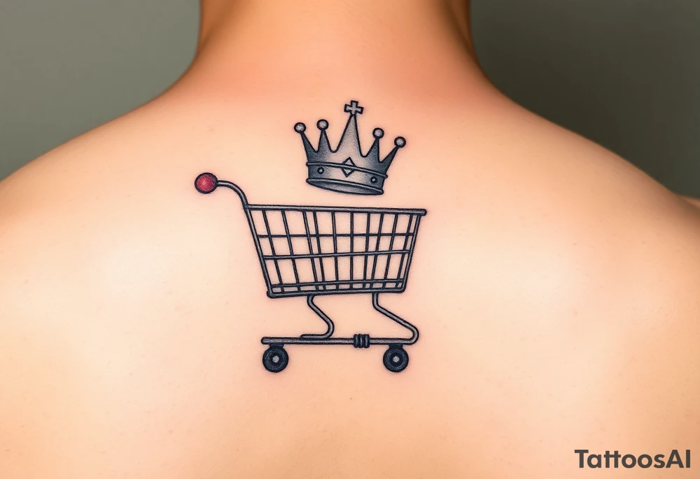 A small shopping cart with a princess crown 
On the side of the cart tattoo idea