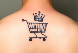 A small shopping cart with a princess crown 
On the side of the cart tattoo idea