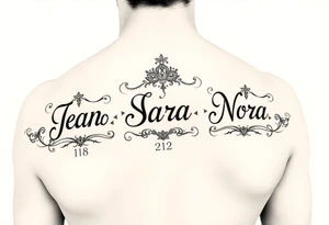 Meaning of names Jean God is gracious born on February 26, Sara Princess born on January 28, Nora honor and light born on August 14 tattoo idea