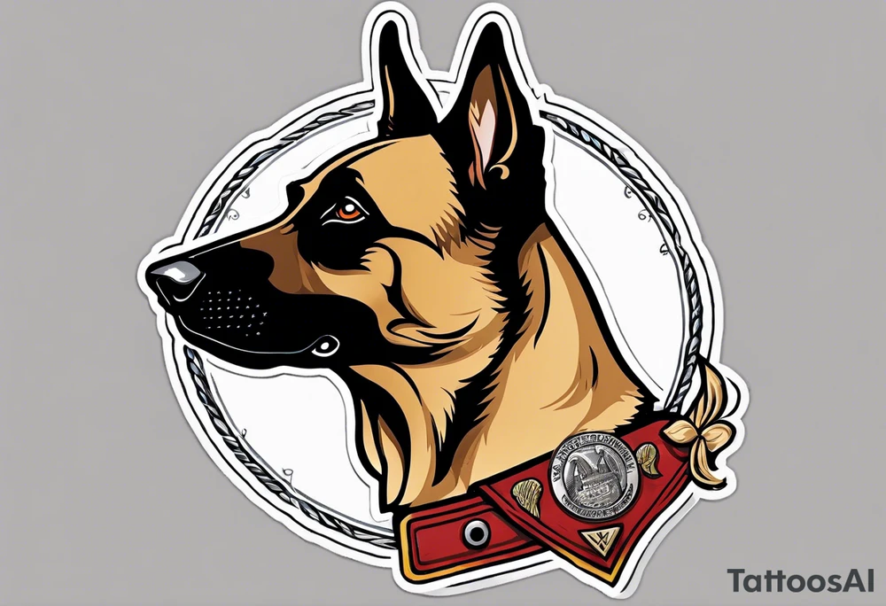Belgian Malinois dog   Front facing with a badge tattoo idea