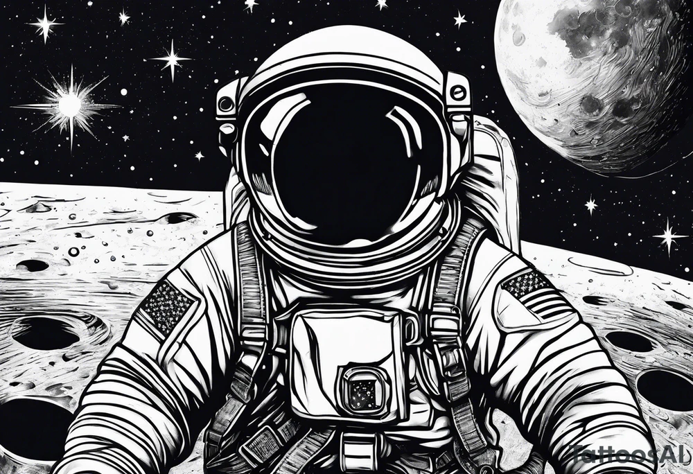 Baby Astronaut sitting on the moon reaching for the stars tattoo idea