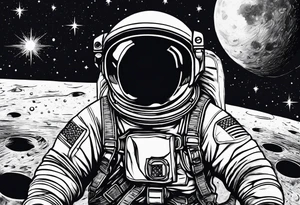 Baby Astronaut sitting on the moon reaching for the stars tattoo idea