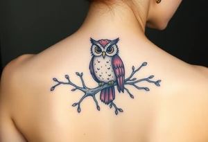 wise owl perched on ancient oak branch under starlit sky tattoo idea