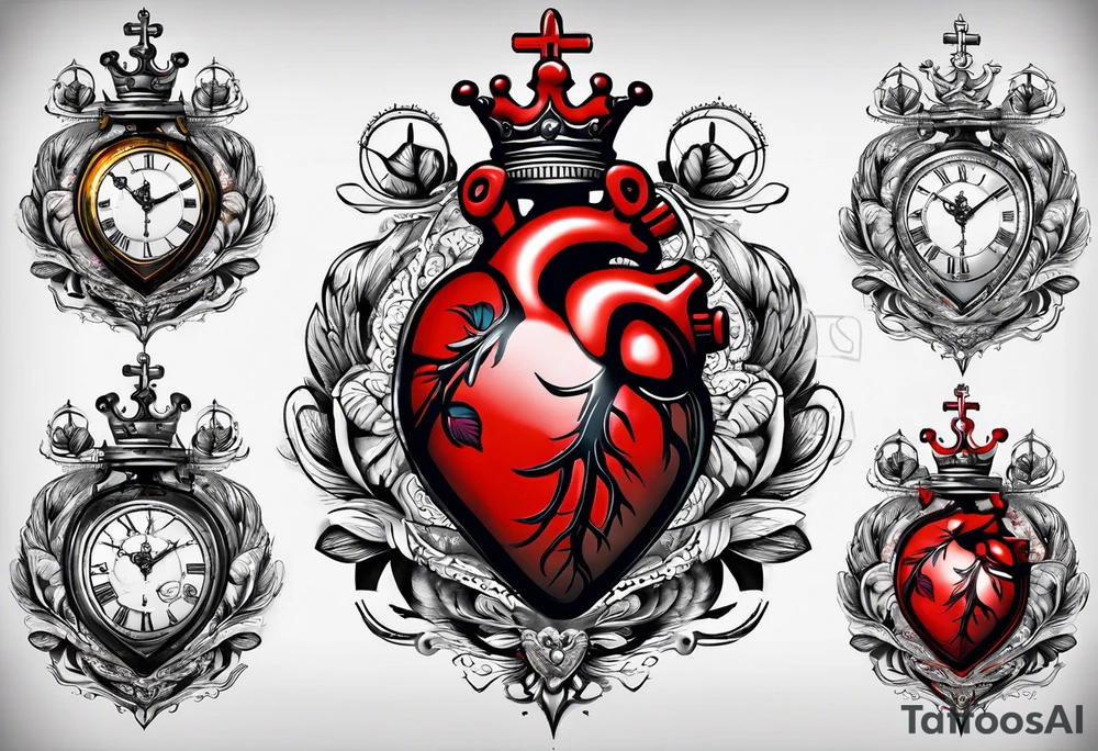 anatomical heart with clock in middle.
Clock hands on 8 and 5.
Never Say Never written on tattoo tattoo idea