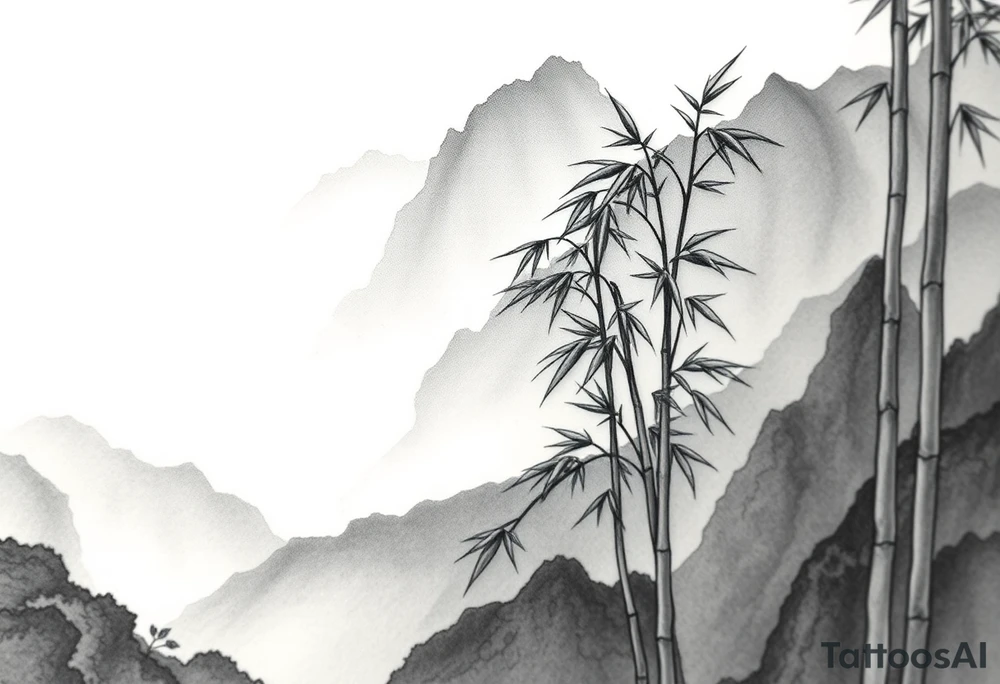 Bamboo in the mountains, Eastern aesthetic consciousness, appropriate blank space, and a sense of design tattoo idea