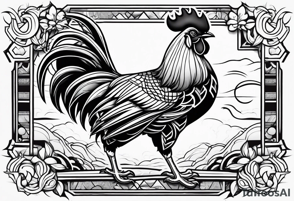 Buff rooster cartoon chopping crabs tattoo idea