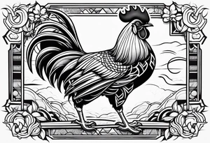 Buff rooster cartoon chopping crabs tattoo idea