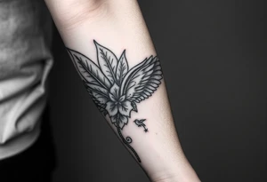 Full Sleeve tattoo including details of a few jungle leave's, Puerto Rican/Taino/Filipino tribal patterns, angel wing, little bird figures, tattoo idea