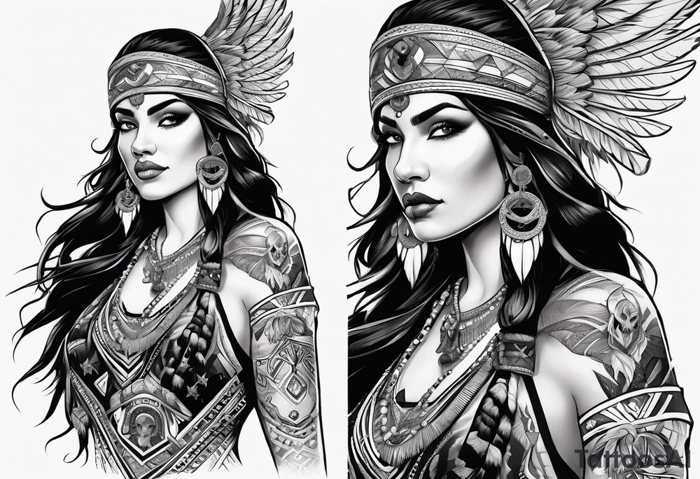 valkrye, kali, pirate, goddess, native american, looking right, left chest, wing tattoo idea