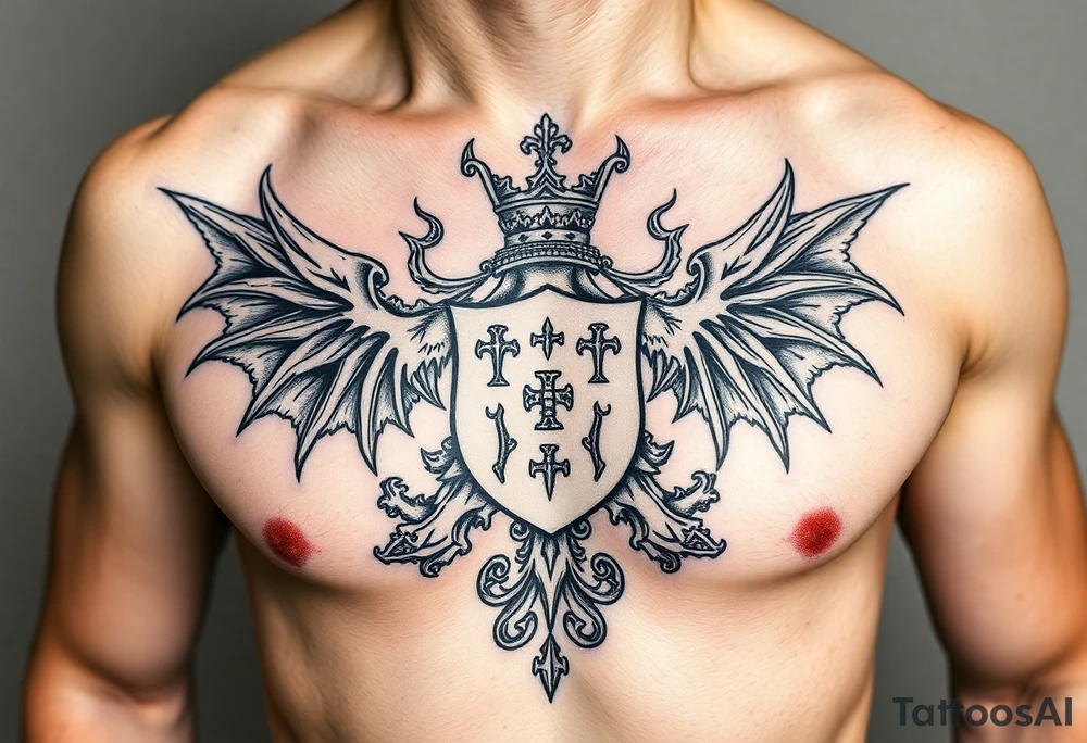 Powerful and Demonic Irish family crest for a full chest tattoo tattoo idea