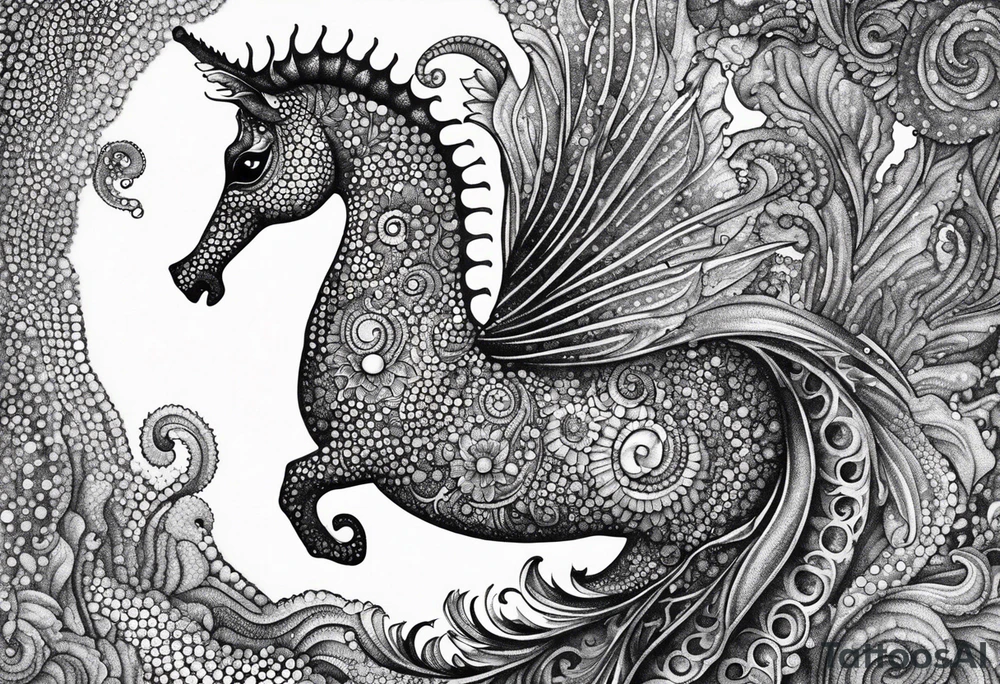 Seahorse made with drag pointillism tattoo idea