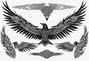 norse style raven wings spread with celtic knotwork tattoo idea