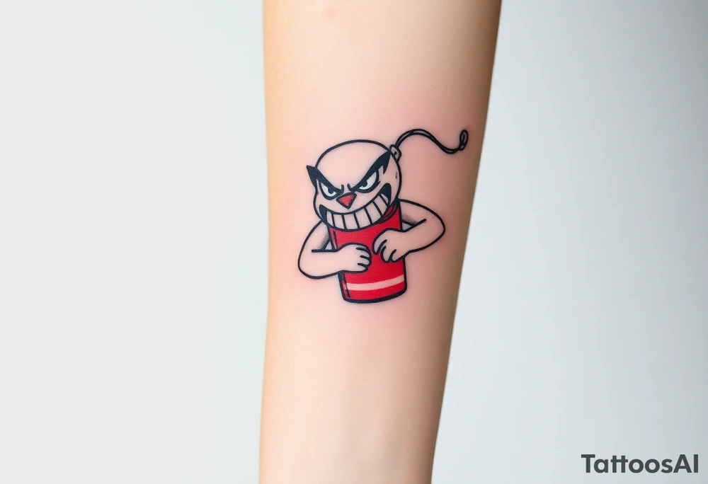 angry stick of dynamite with a mean face and muscles with a lit fuse tattoo idea