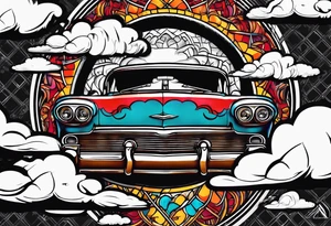 The name “Inez” with clouds backgroud tattoo idea