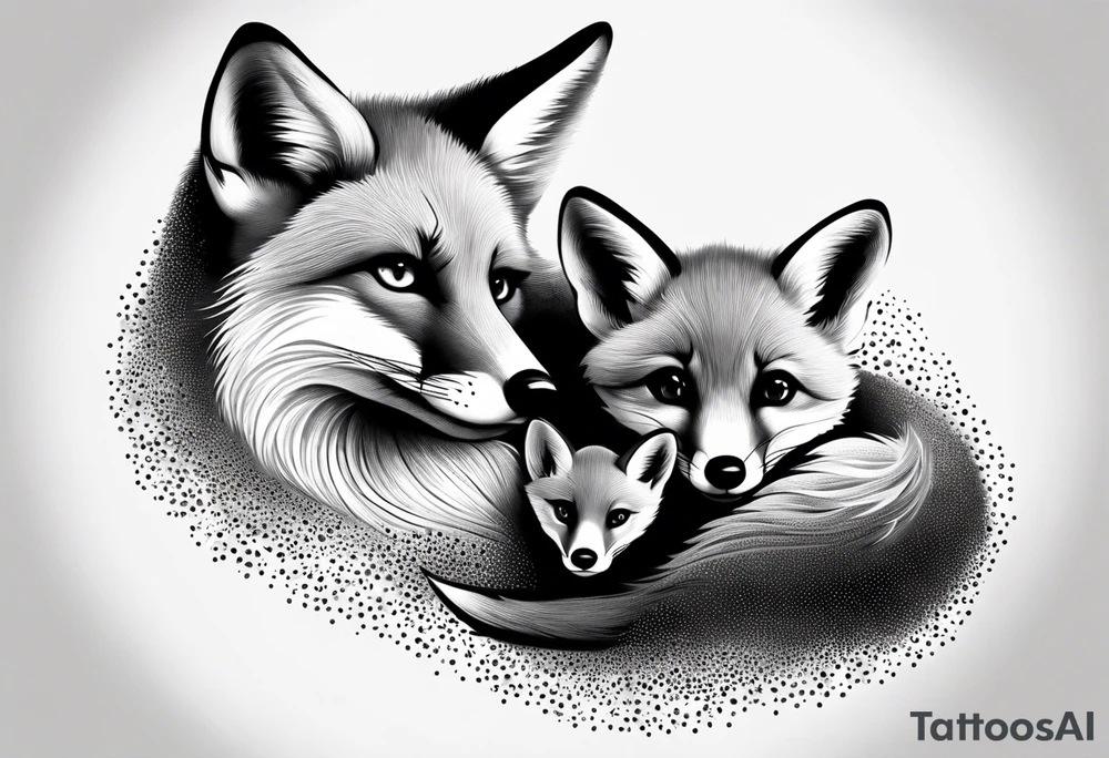 mom and baby fox, realistic tattoo idea