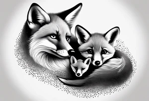 mom and baby fox, realistic tattoo idea