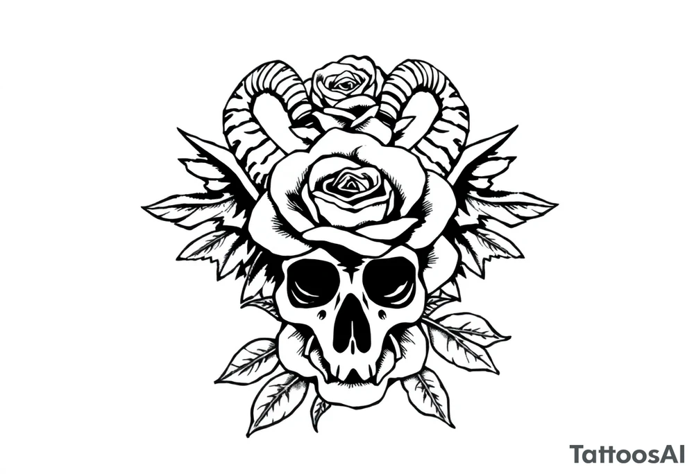 goat bones odd angel surreal rose tattoo idea