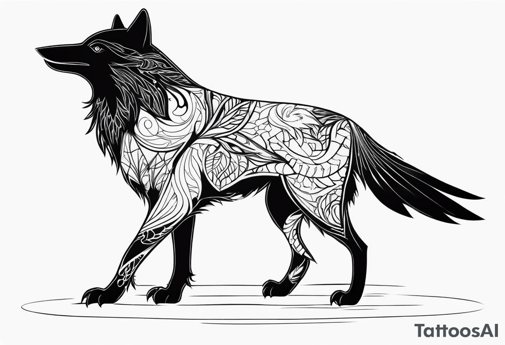 a hybrid animal of raven and wolf tattoo idea