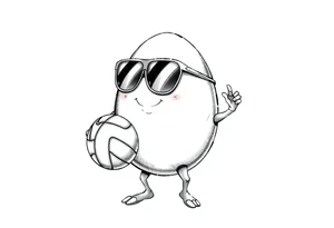 walking egg in sunglasses like lenons , holding a volleyball tattoo idea