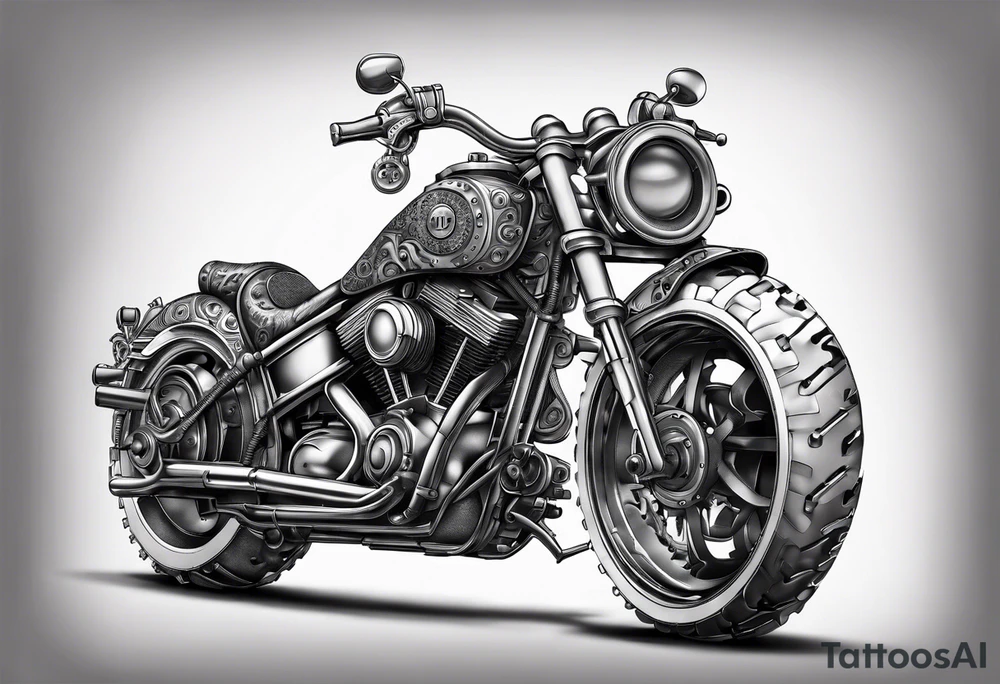 a drawing of a motorcycle made out of gears tattoo idea