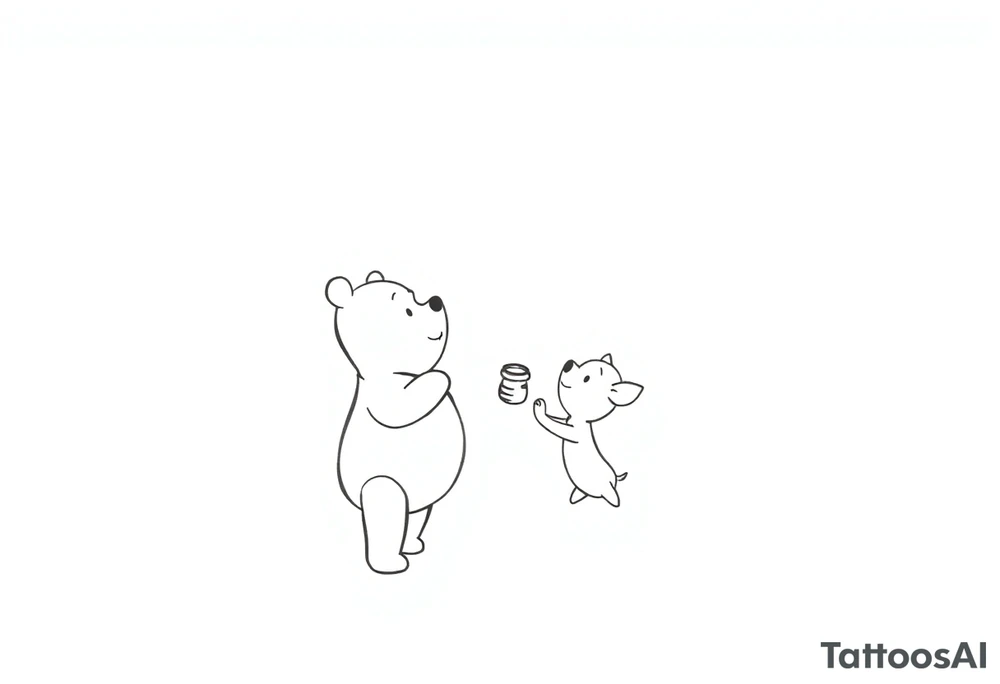 Winnie the Pooh and piglet with  a flying Ballon and honey pot tattoo idea