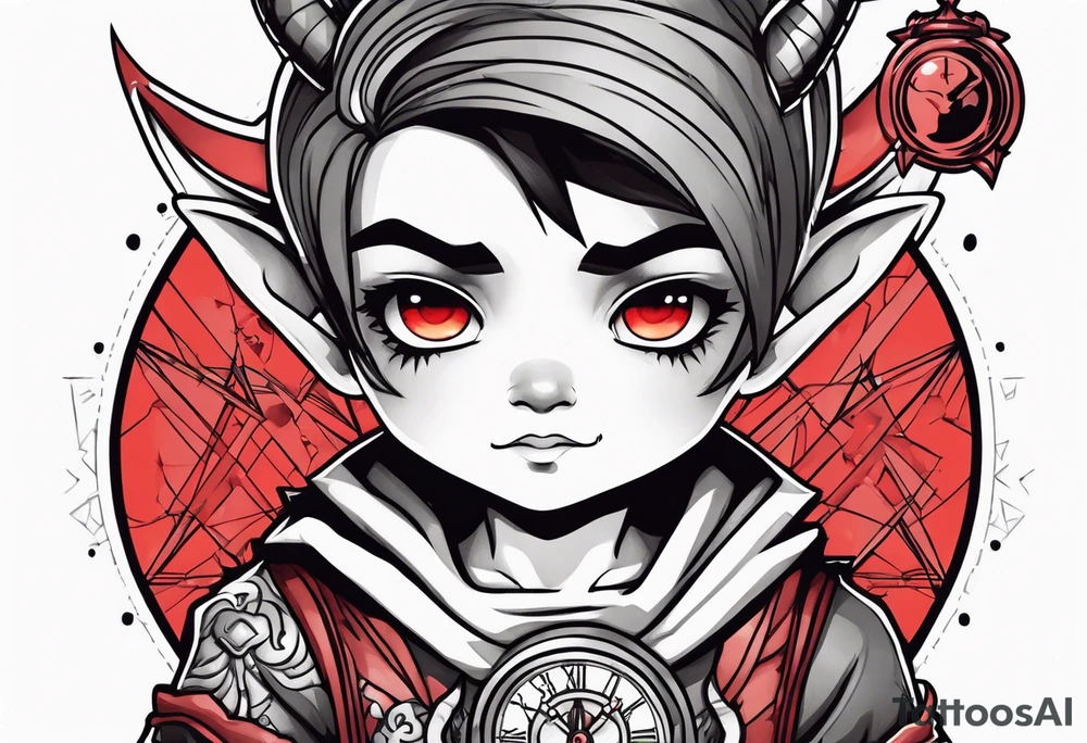 cute devil boy holding a time bomb tattoo idea