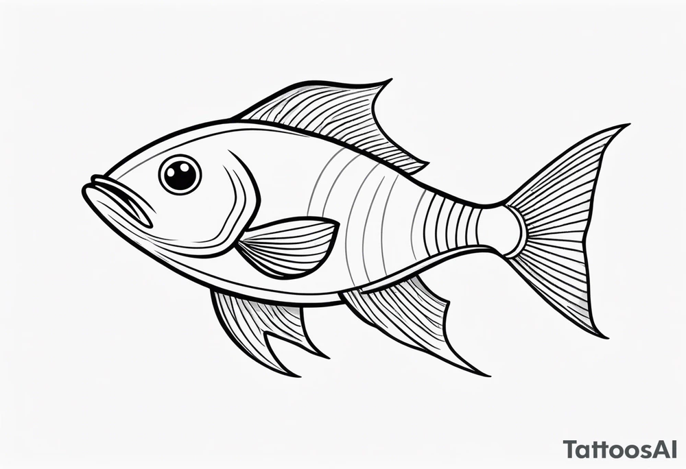 Aggressive looking minimalist cartoon fish tattoo idea