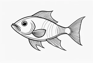 Aggressive looking minimalist cartoon fish tattoo idea