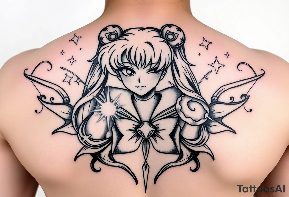 legendary sailor moon with energy aura and power effects tattoo idea