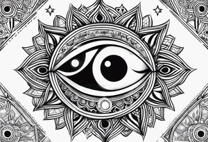 Eye, moon and sun tattoo idea
