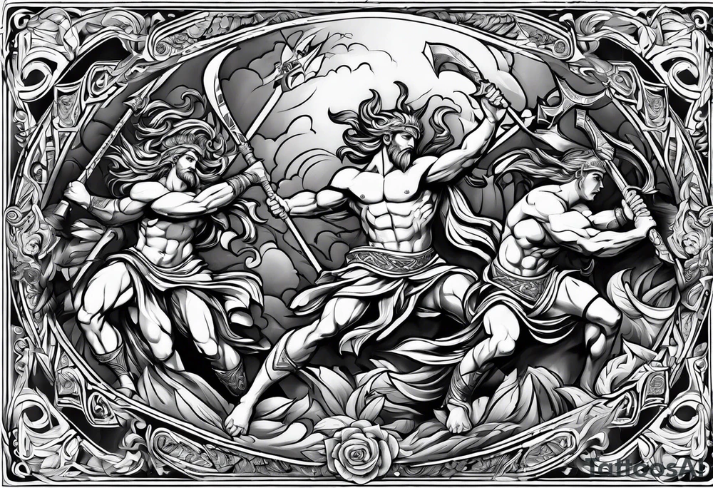 Greek gods fighting tattoo idea