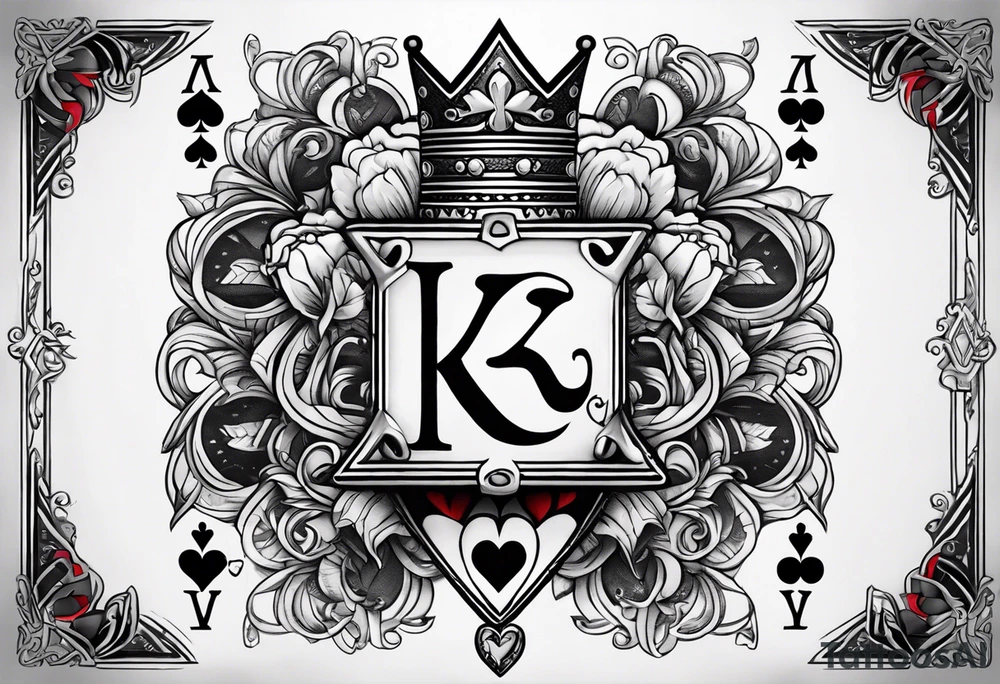 Only  Two cards, king of hearts with the K in the middle of the card and hearts in the corners and the Ace of spades behind it with the A in the corner peeking from behind the king of hearts card tattoo idea