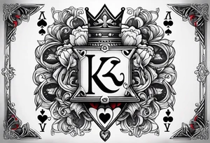 Only  Two cards, king of hearts with the K in the middle of the card and hearts in the corners and the Ace of spades behind it with the A in the corner peeking from behind the king of hearts card tattoo idea