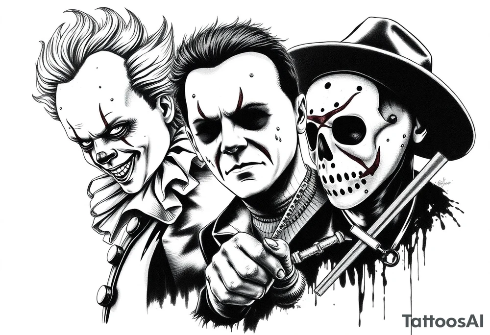 Pennywise, Freddy Krueger, Michael Meyers, and jason voorhees tattoo idea