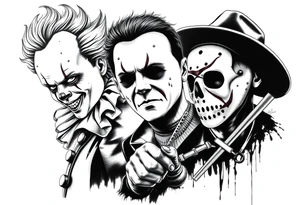 Pennywise, Freddy Krueger, Michael Meyers, and jason voorhees tattoo idea