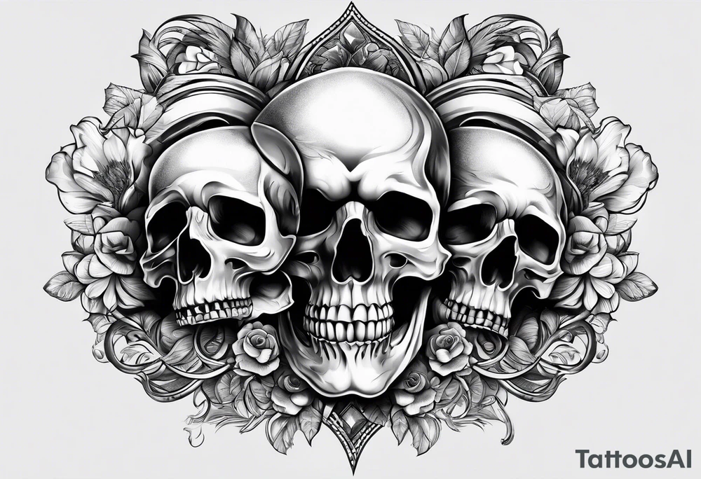 three skulls, one above each other tattoo idea