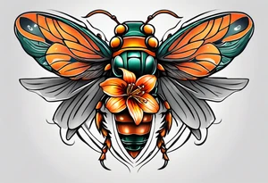 Neo traditional Cicada with orange lily tattoo idea