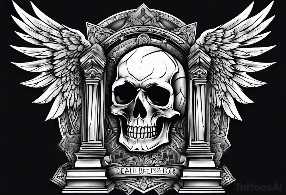 Death before dishonor with angel wings and gravestones tattoo idea