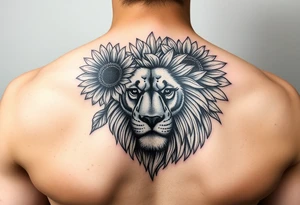 sunflower or multiple sunflowers and lion head tattoo idea