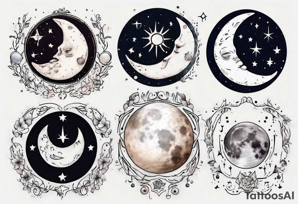 moon phase chest tattoo, semicolon, stars, moons, zodiac Cancer, tattoo idea
