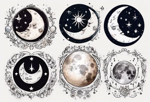 moon phase chest tattoo, semicolon, stars, moons, zodiac Cancer, tattoo idea
