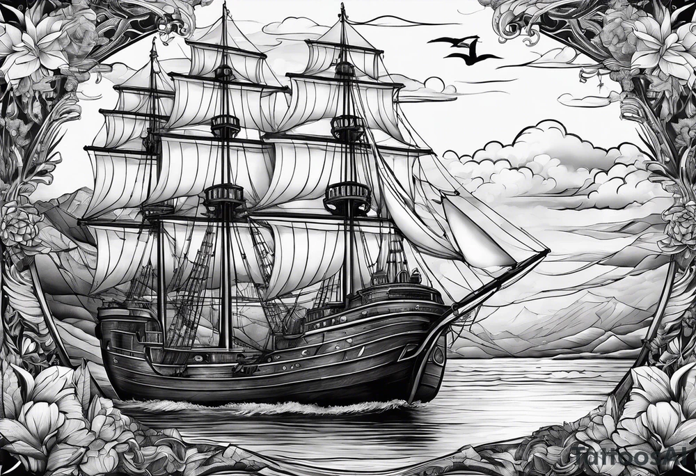 Sea view port syle tattoo idea