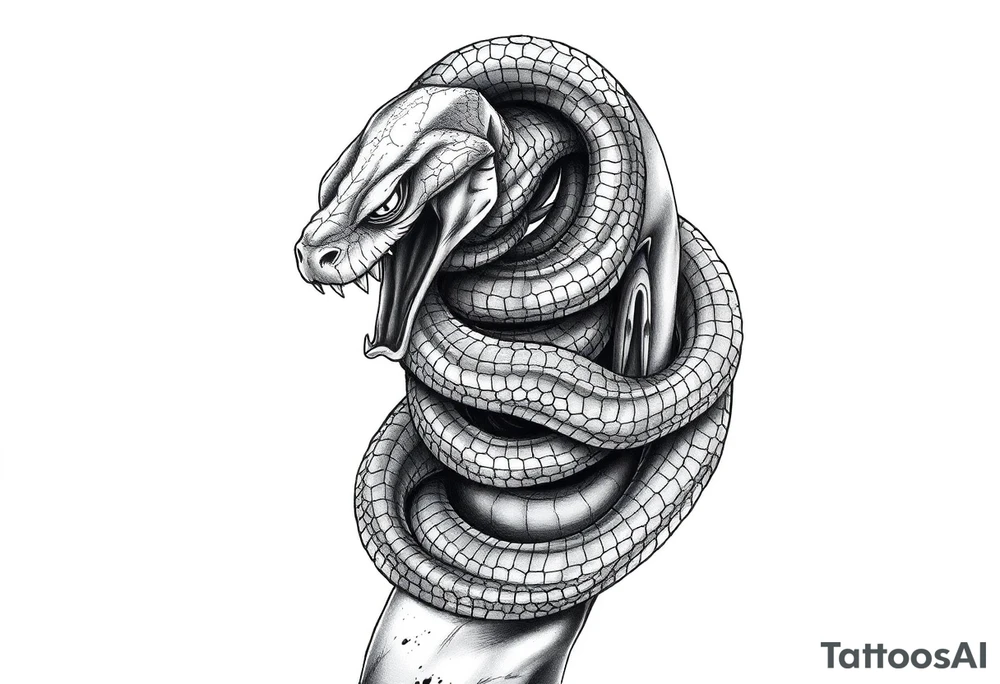 Powerful scary snaked wrapped around tattoo idea