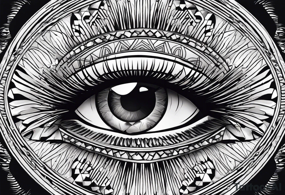100 eyes with big eye lashes in geometric form in a oval tattoo idea