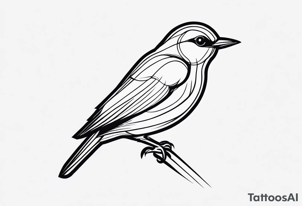 Minimal lines Black and white bird outline tattoo idea