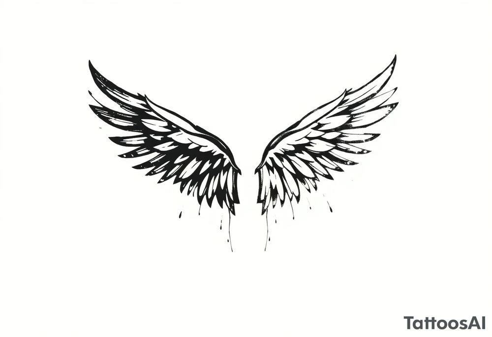 the wings go up

This tattoo design features a pair symmetrical angel wings drawn in black ink with a rough, sketch-like style. The left wing is darker, more defined, and appears denser, while the right wing is lighter, more delicate, and fragmented, creating a contrast between the two. The feathers are sharp and irregular, with fine lines and stray strokes extending outward, adding a raw and artistic feel. The overall look is dynamic and slightly chaotic, giving the impression of movement or an unfinished, ethereal form. This design symbolizes duality, freedom, transformation, or even struggle, making it a meaningful and visually striking tattoo. tattoo idea