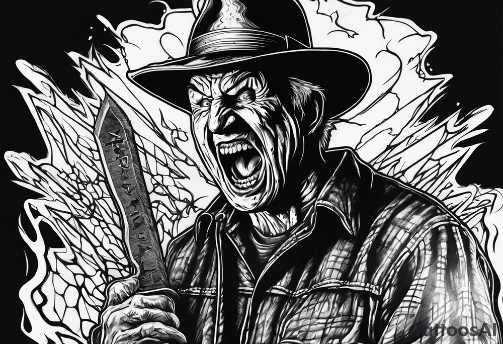 Horror theme with scream face and Freddy Krueger tattoo idea Horror theme with scream face and Freddy Krueger tattoo idea