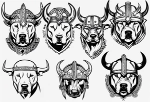 Pitbull wearing a viking helmet tattoo idea